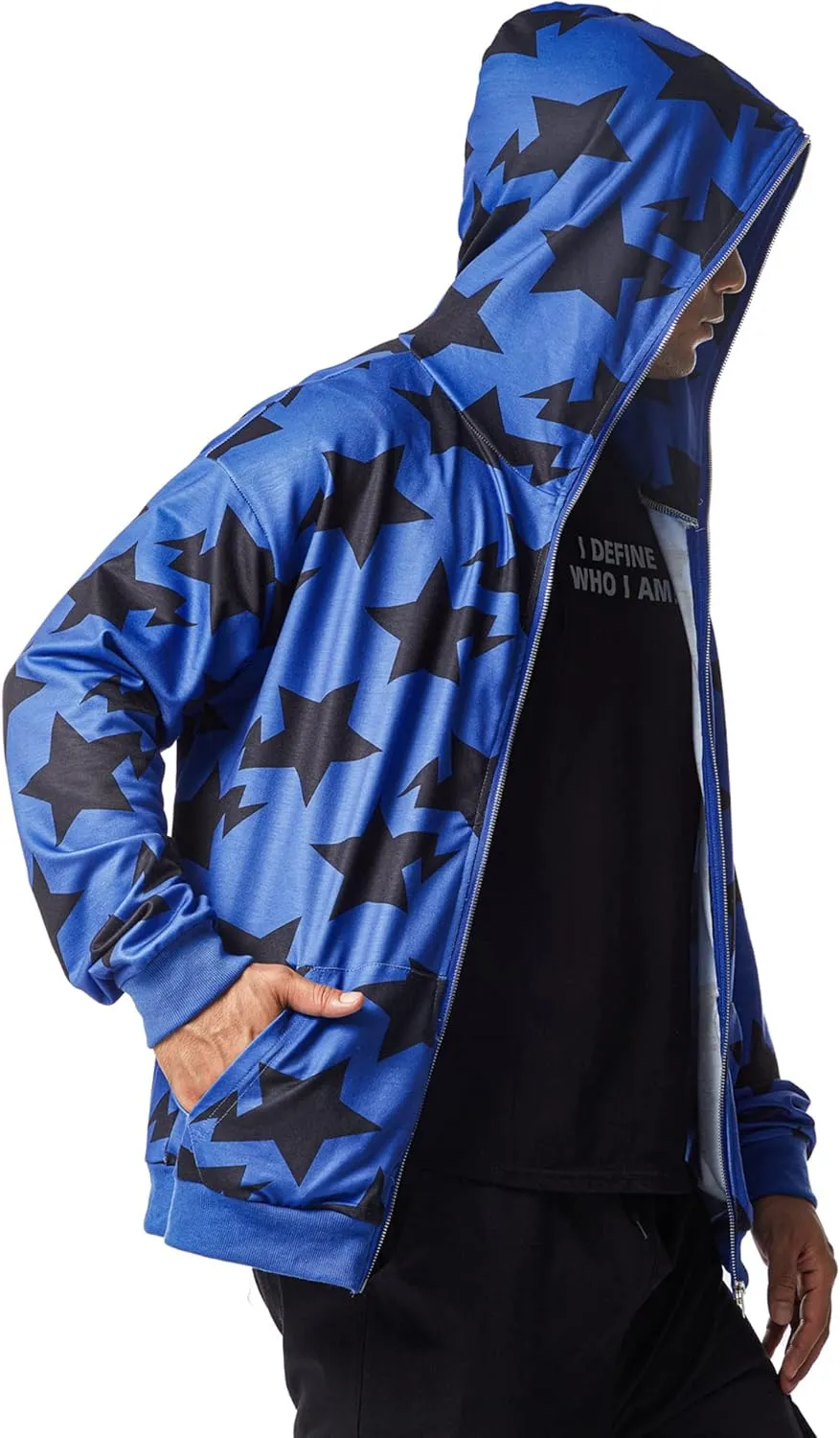 Hoodie Sweatshirt for Men Full Zip Up Oversized Star Print Graphic Hooded Jacket