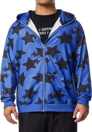 Hoodie Sweatshirt for Men Full Zip Up Oversized Star Print Graphic Hooded Jacket