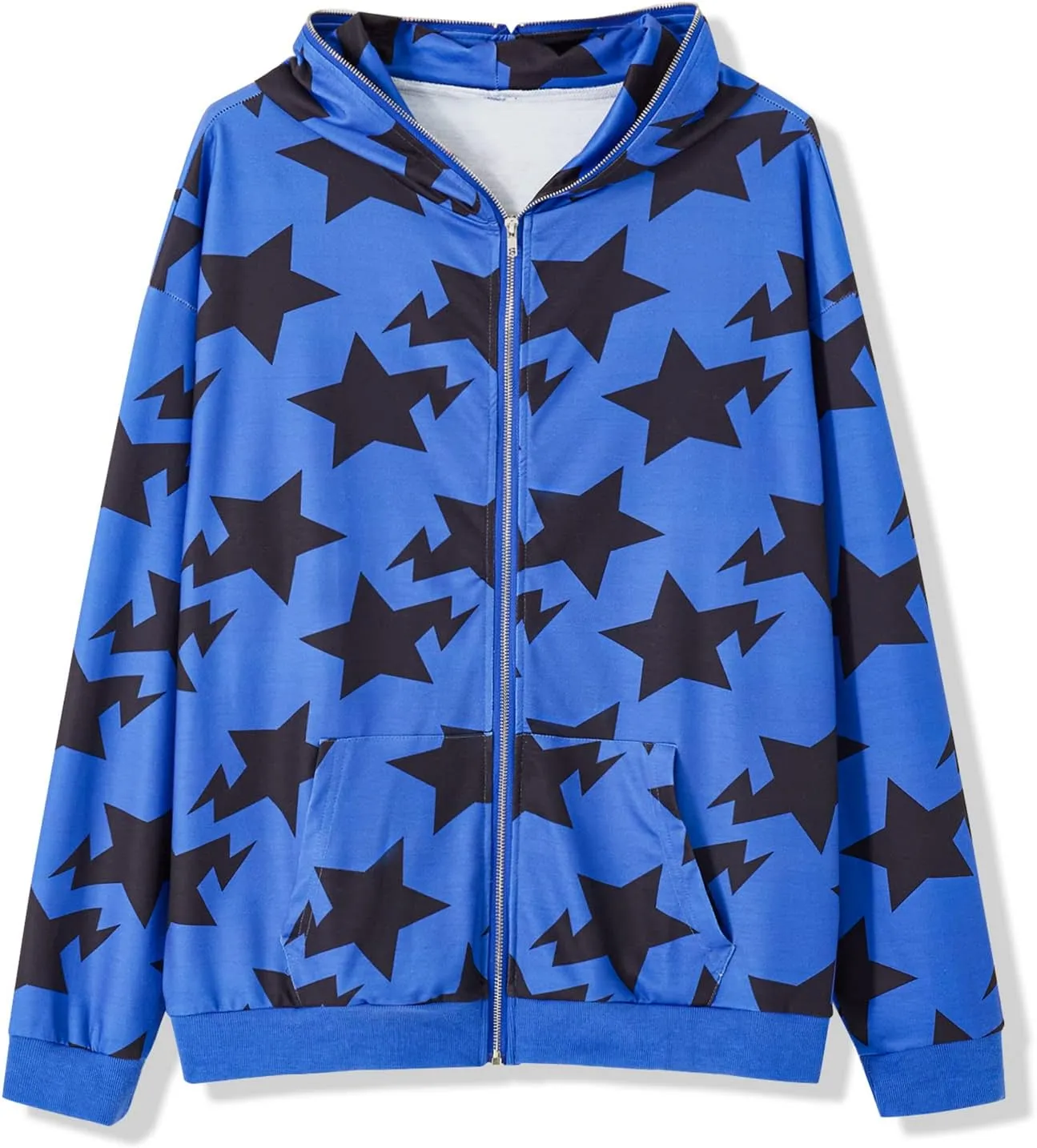 Hoodie Sweatshirt for Men Full Zip Up Oversized Star Print Graphic Hooded Jacket