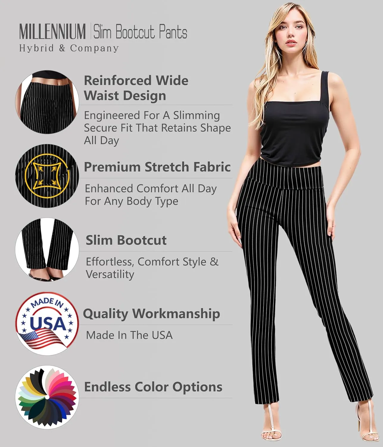 Hybrid & Company Womens Business Millennium Slim Bootcut Pants