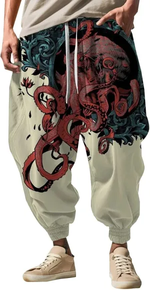 Japanese Hip Hop Sweatpants Harem Pants Sports Casual Sweatpants Lightweight Sweat Pants with Pockets Hakama Pants