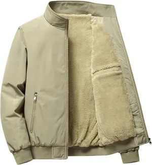 JEKE-DG Men Winter Coats Lapel Sherpa Lined Jackets Faux Fur Plush Button Down Parka Long Sleeve Polar Top Warm Coral Outwear (X-Large,Light Khaki)