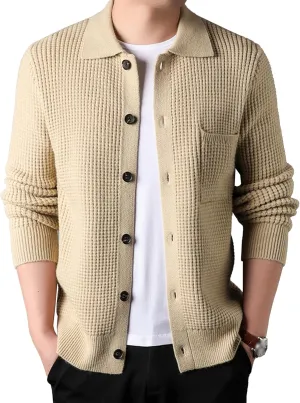 JEKE-DG Men's Lapel Button Down Cardigan Sweater Fashion Loose Sleeve Regular Sweater Casual Open Front Sweaters