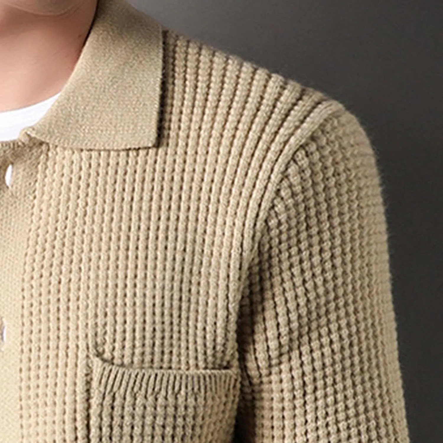 JEKE-DG Men's Lapel Button Down Cardigan Sweater Fashion Loose Sleeve Regular Sweater Casual Open Front Sweaters