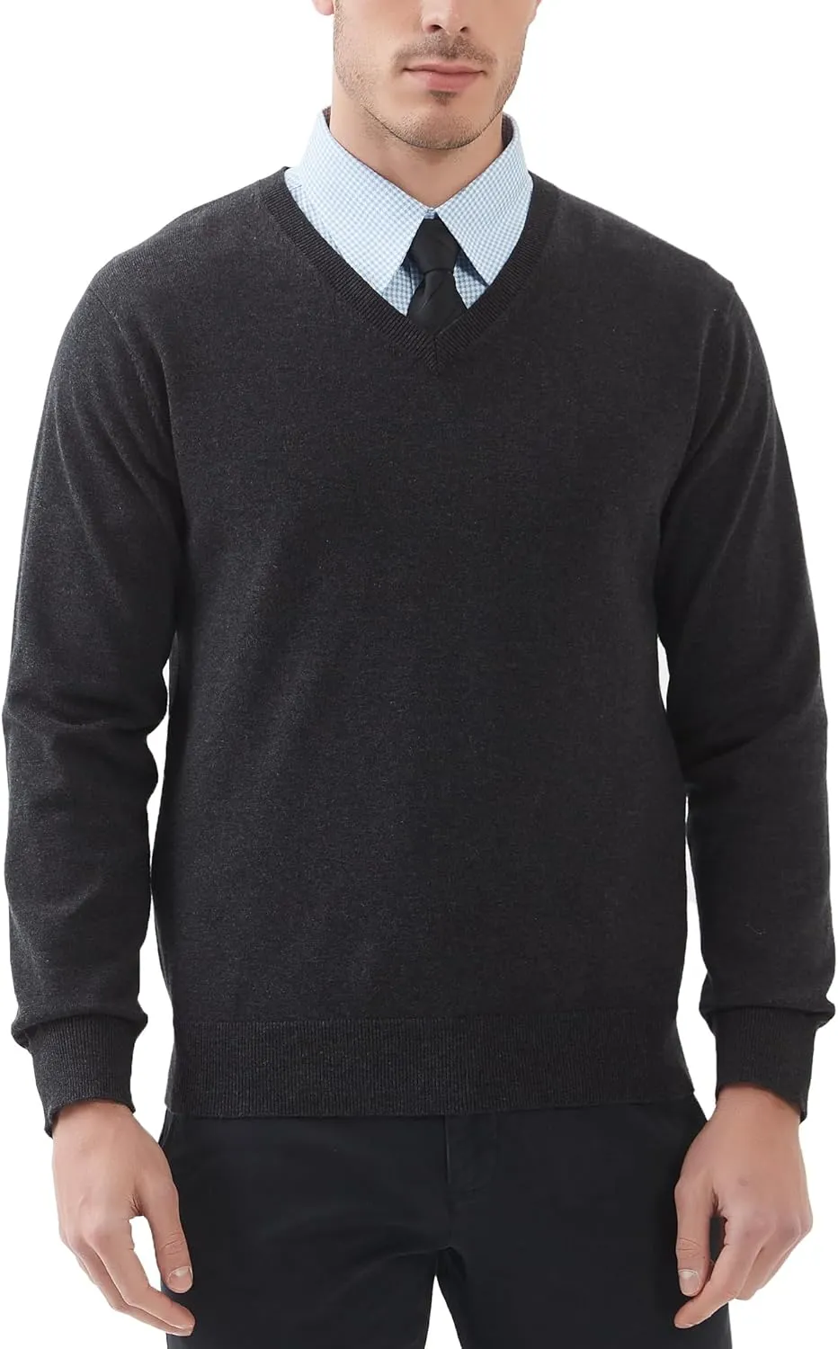 Kallspin Men's V Neck Sweater Pullover Pure Cotton Regular Fit Long Sleeve Knitting Sweaters