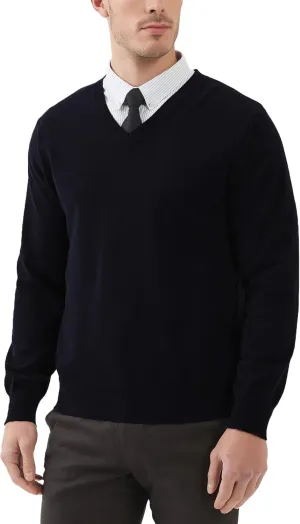 Kallspin Men's V Neck Sweater Pullover Pure Cotton Regular Fit Long Sleeve Knitting Sweaters