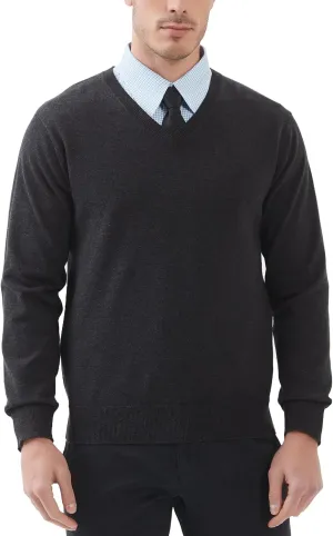 Kallspin Men's V Neck Sweater Pullover Pure Cotton Regular Fit Long Sleeve Knitting Sweaters