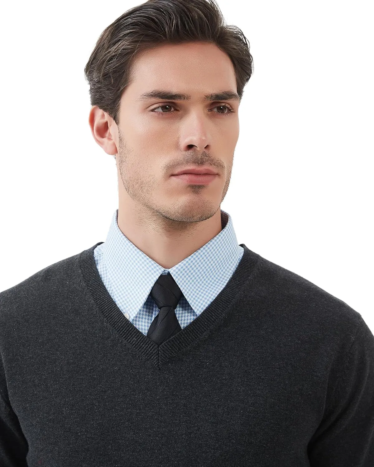 Kallspin Men's V Neck Sweater Pullover Pure Cotton Regular Fit Long Sleeve Knitting Sweaters