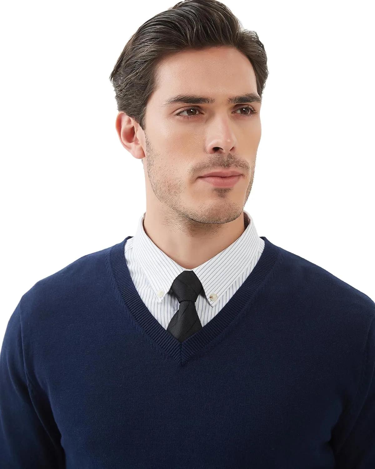 Kallspin Men's V Neck Sweater Pullover Pure Cotton Regular Fit Long Sleeve Knitting Sweaters