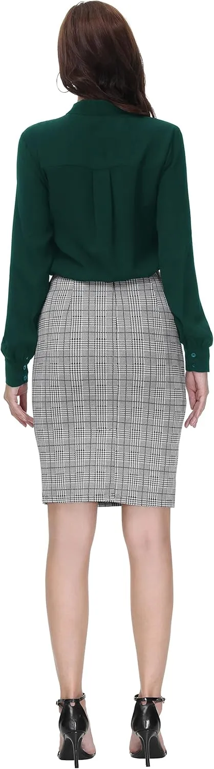Kate Kasin Women Bow Tie Neck Office Blouse Button Down Long Sleeve Bodysuits Blouse Top
