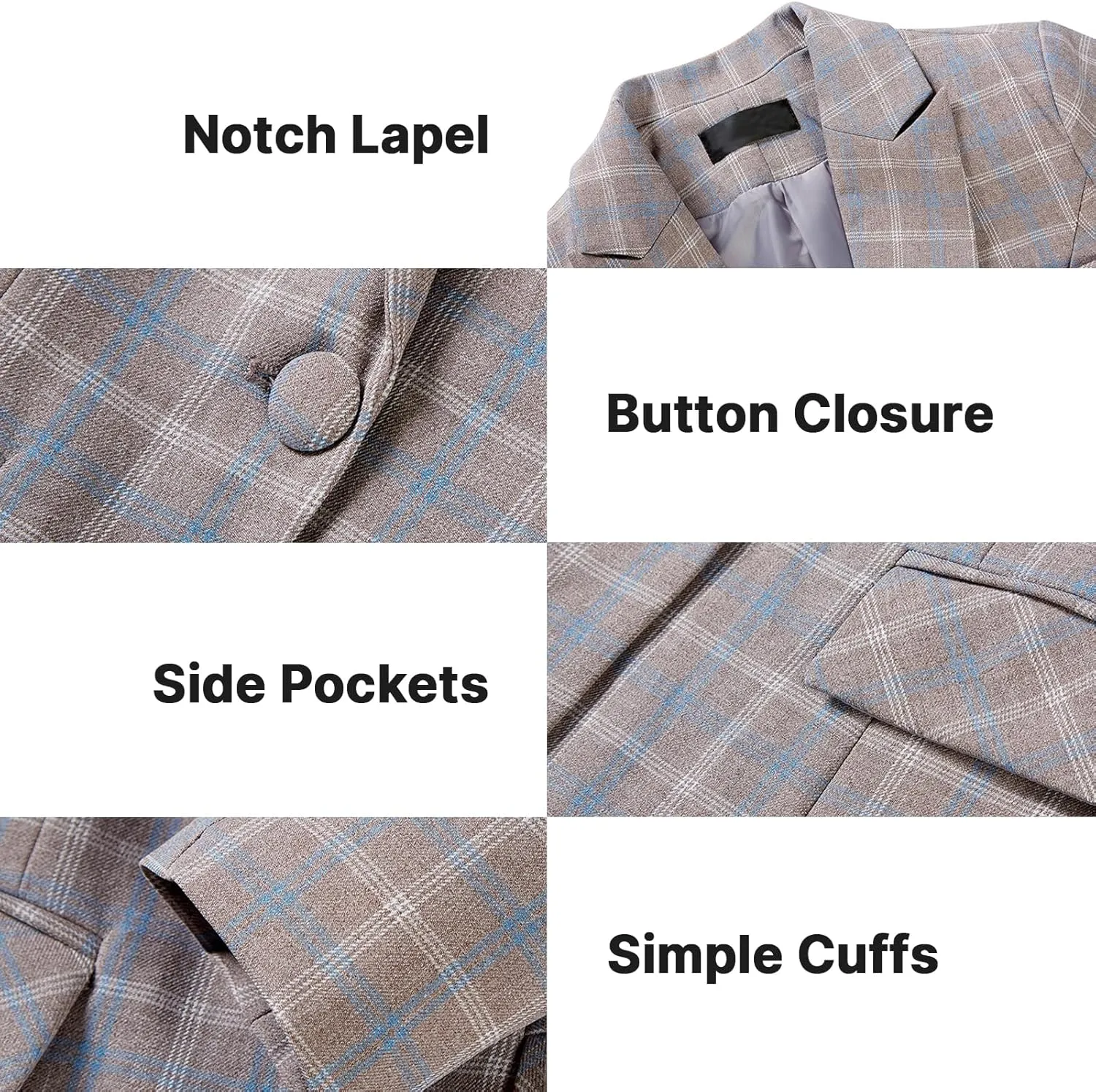 Lamgool Women's 2 Piece Plaid Suit Lady's Business One Button Lined Blazer Jacket Pant Set