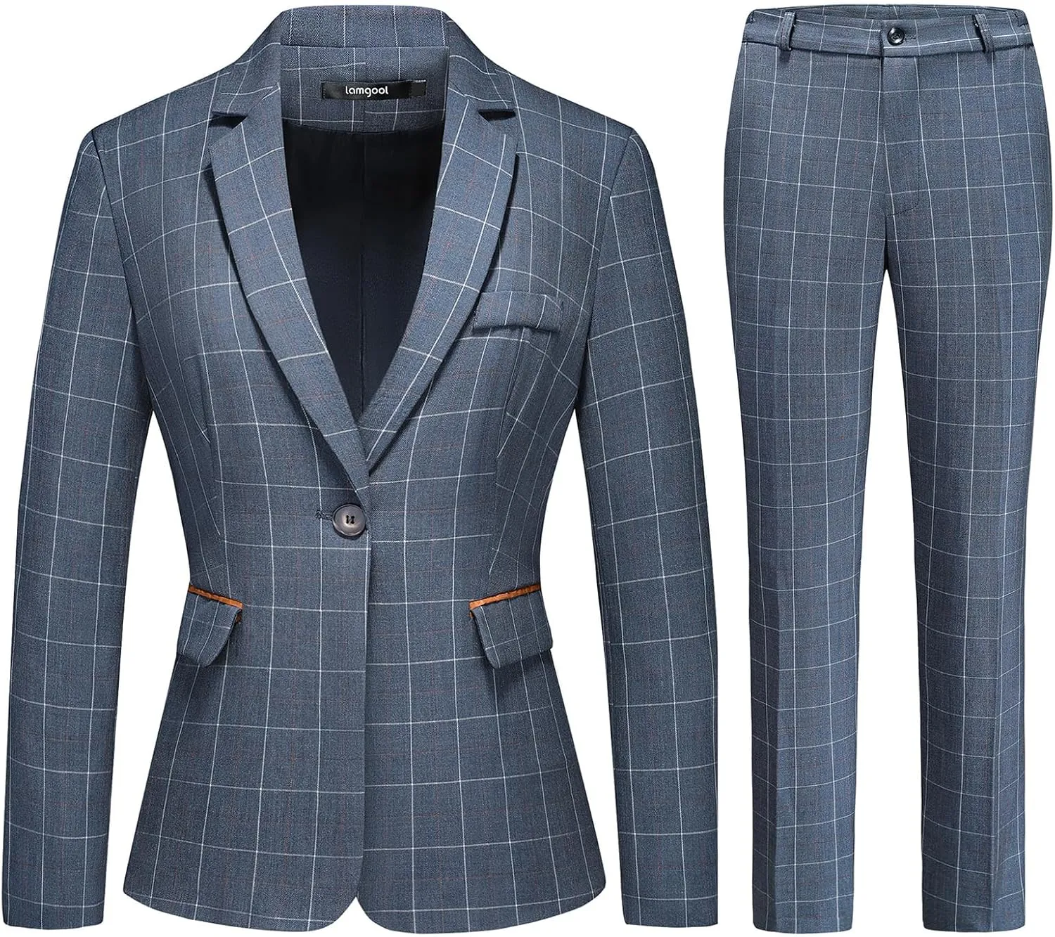 Lamgool Women's 2 Piece Plaid Suit Lady's Business One Button Lined Blazer Jacket Pant Set