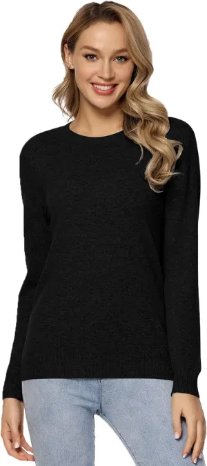 LANPULUX Women's 100 Percent Pure Wool Sweater Long Sleeve Pullover Crew Neck Tops for Woman