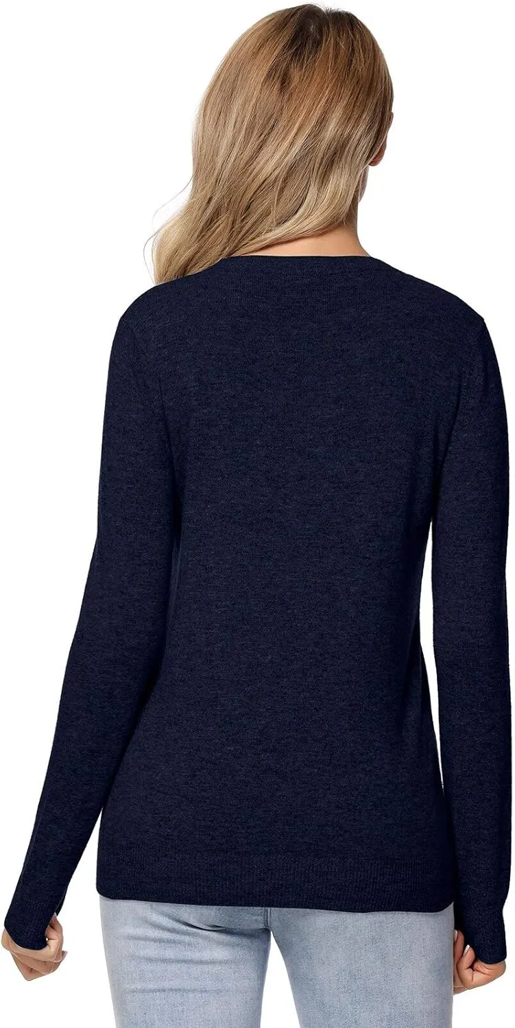 LANPULUX Women's 100 Percent Pure Wool Sweater Long Sleeve Pullover Crew Neck Tops for Woman