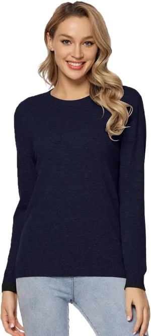 LANPULUX Women's 100 Percent Pure Wool Sweater Long Sleeve Pullover Crew Neck Tops for Woman