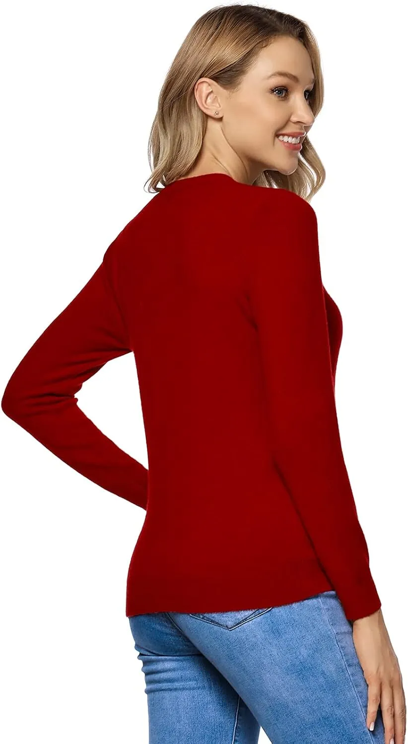 LANPULUX Women's 100 Percent Pure Wool Sweater Long Sleeve Pullover Crew Neck Tops for Woman