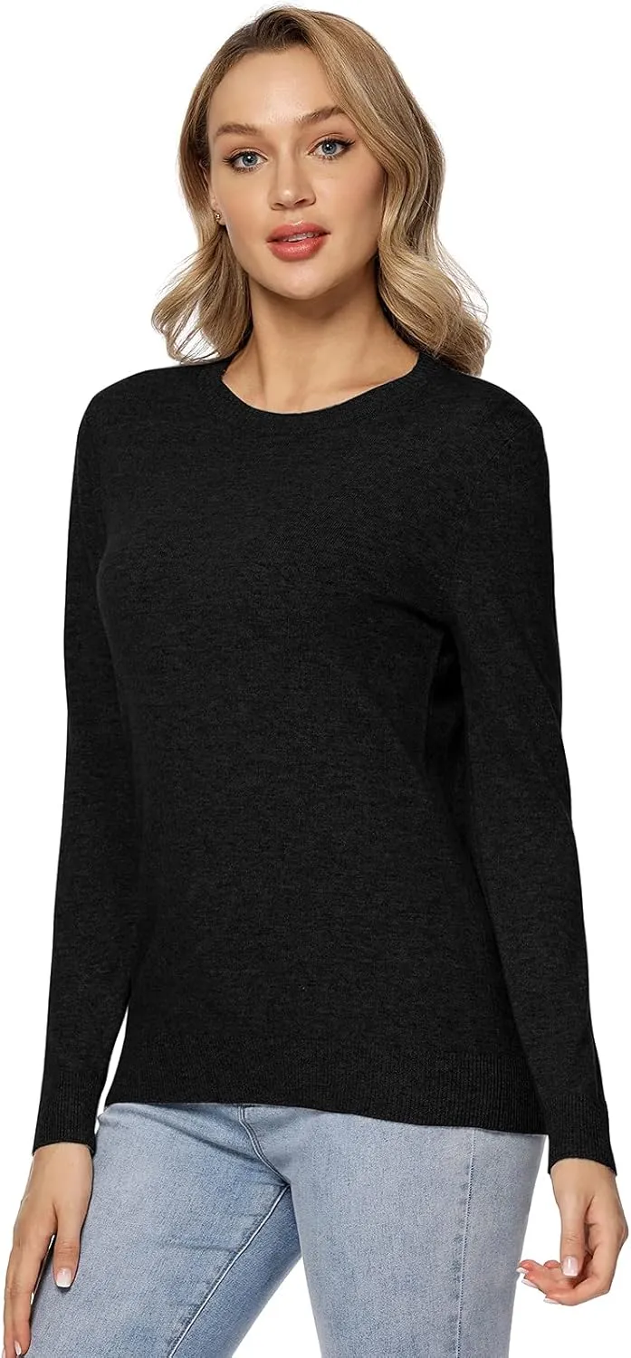 LANPULUX Women's 100 Percent Pure Wool Sweater Long Sleeve Pullover Crew Neck Tops for Woman