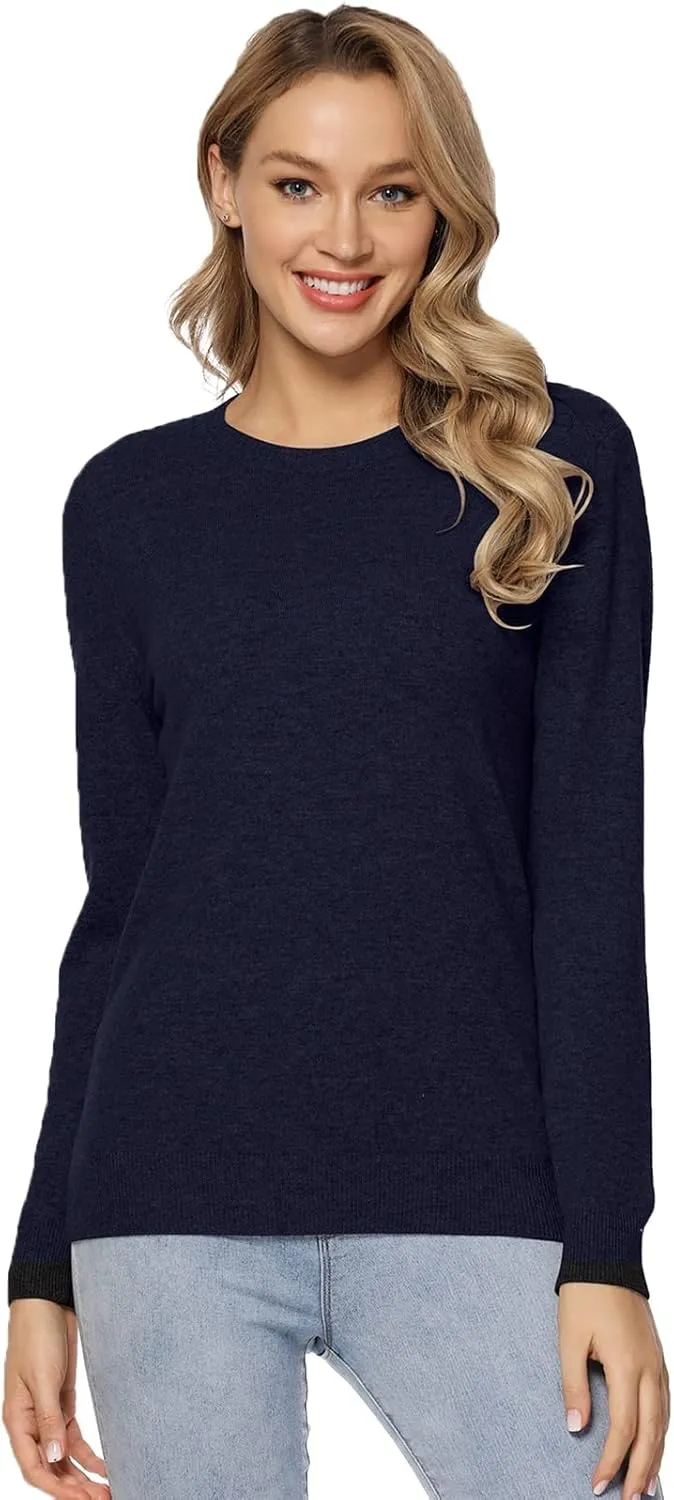 LANPULUX Women's 100 Percent Pure Wool Sweater Long Sleeve Pullover Crew Neck Tops for Woman