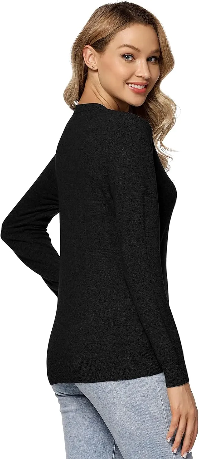 LANPULUX Women's 100 Percent Pure Wool Sweater Long Sleeve Pullover Crew Neck Tops for Woman