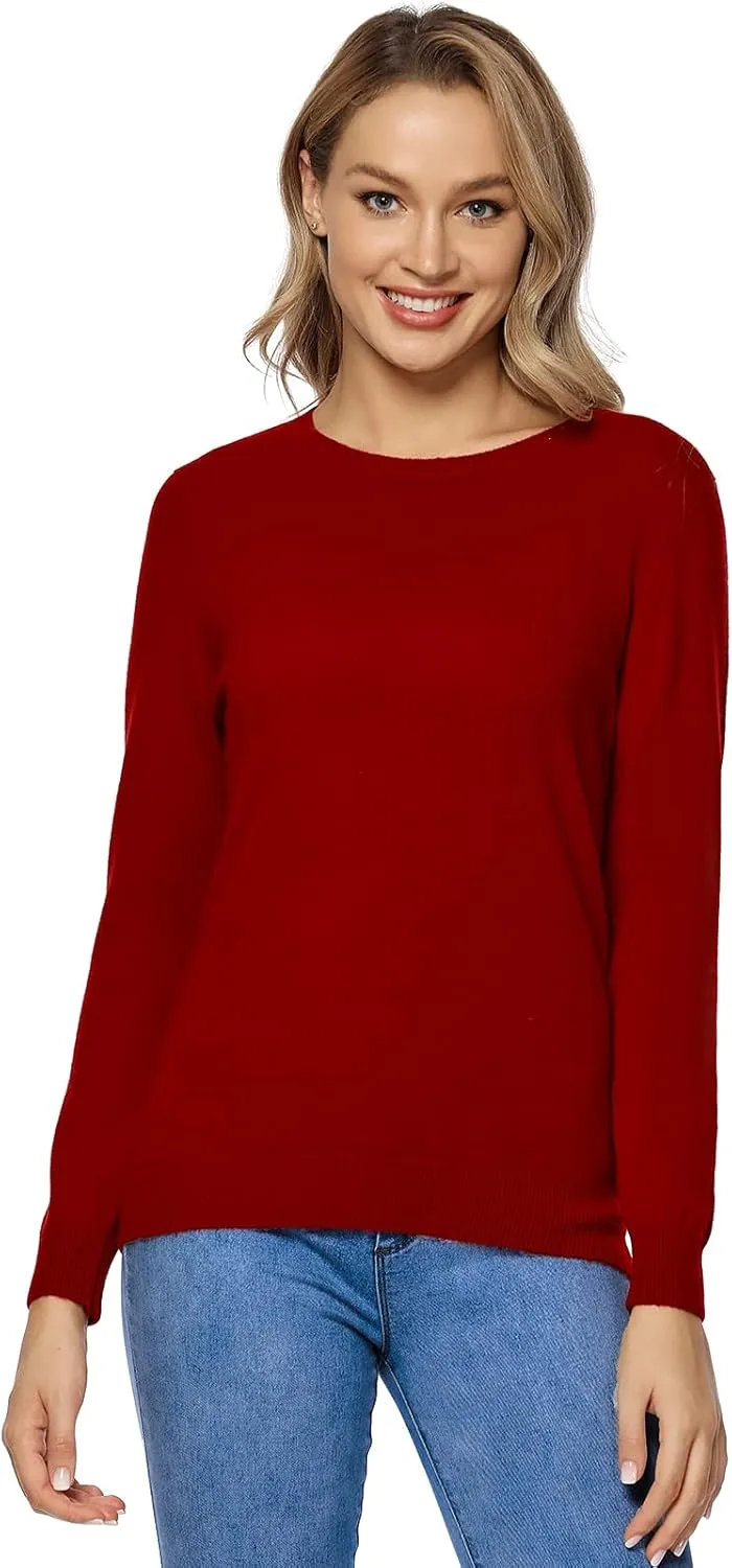 LANPULUX Women's 100 Percent Pure Wool Sweater Long Sleeve Pullover Crew Neck Tops for Woman