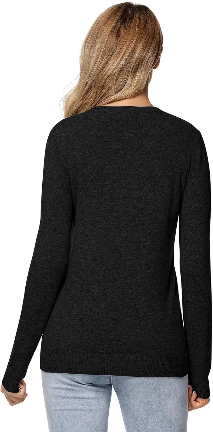 LANPULUX Women's 100 Percent Pure Wool Sweater Long Sleeve Pullover Crew Neck Tops for Woman