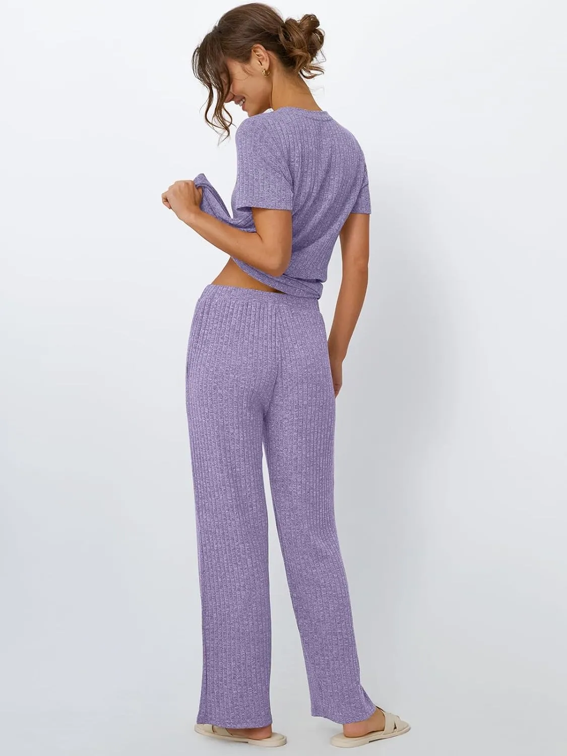 LILLUSORY 2 Piece Lounge Sets for Women Matching Summer Outfits Casual Ribbed Knit Pajamas Wide Leg Pants Trendy Clothes 2025