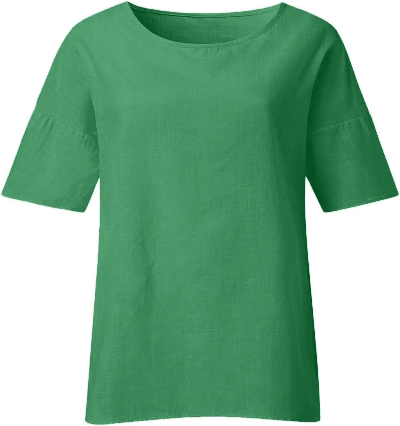 Linen Shirts for Women Summer Cotton Linen Plain Short Sleeve T Shirt Casual Plus Size Trendy V Neck Tee Tops