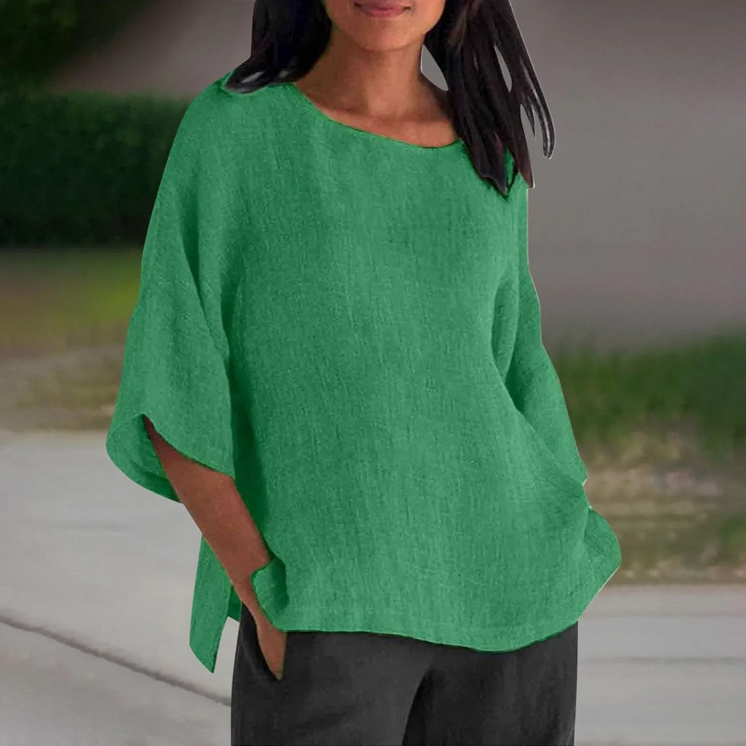 Linen Shirts for Women Summer Cotton Linen Plain Short Sleeve T Shirt Casual Plus Size Trendy V Neck Tee Tops