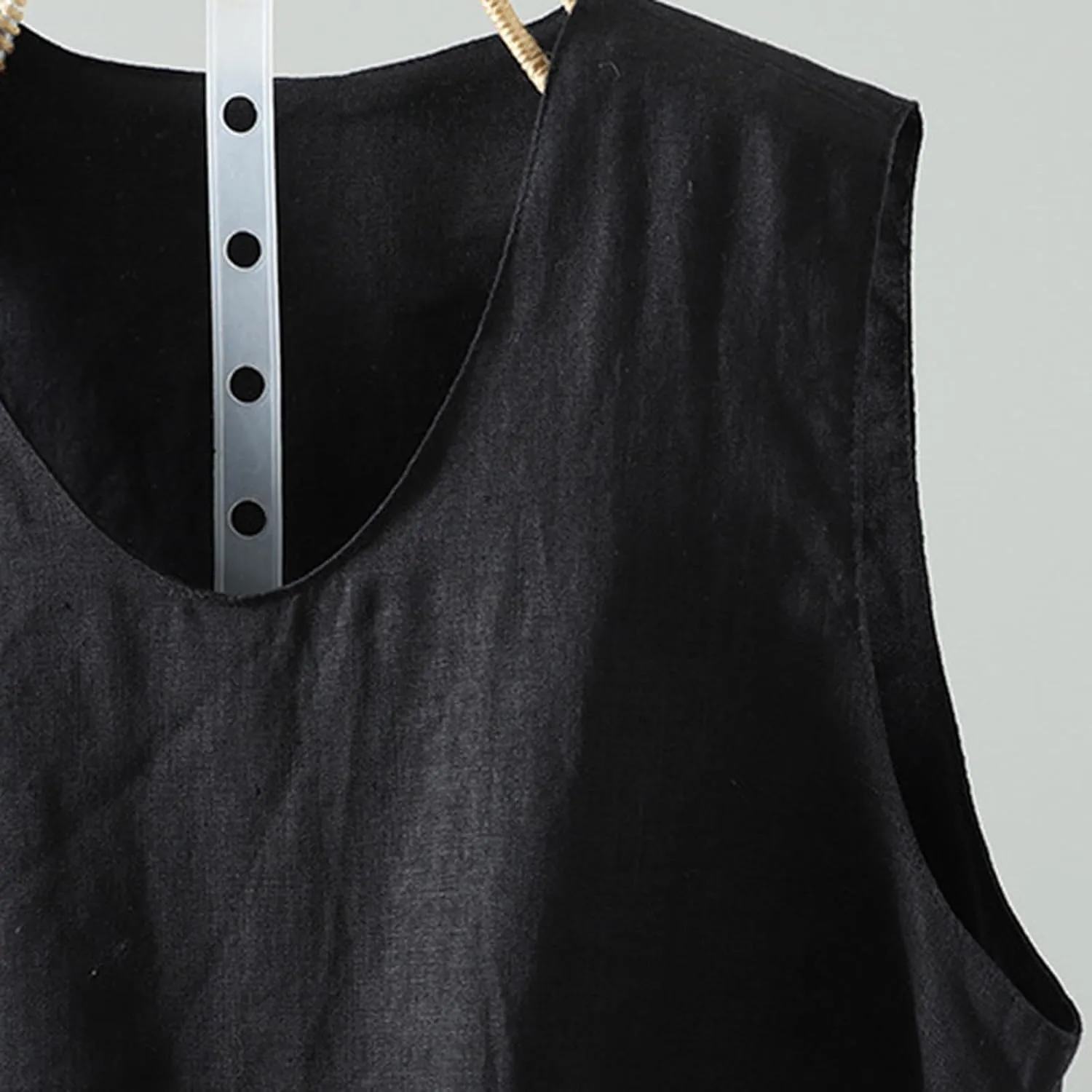 Linen Tank Women Loose Sleeveless V Neck Vacation Solid Color Tunic Tanks Casual Summer Cotton Side Slits Camisole