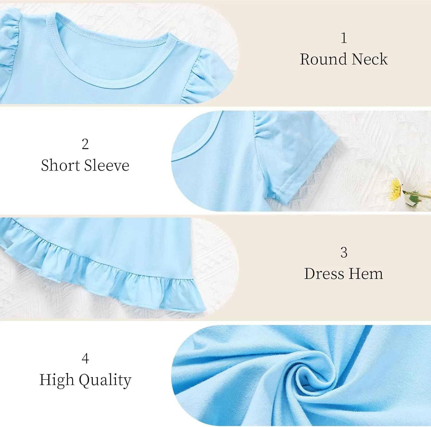 Little Girl Summer Dress Girls Puff Short Sleeve Ruffle Dress Solid Color A-Line Dresses 3-8 Years