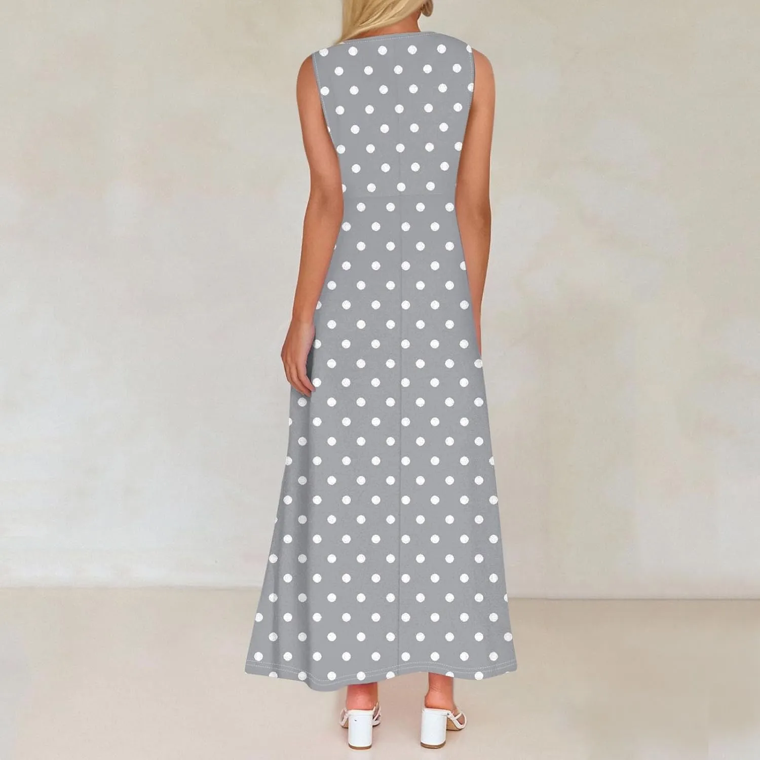 Maxi Floral Dresses for Women 2025 Vacation A Line Dresses Sleeveless V Neck Sundress Ruffle Flowy Swing Frocks