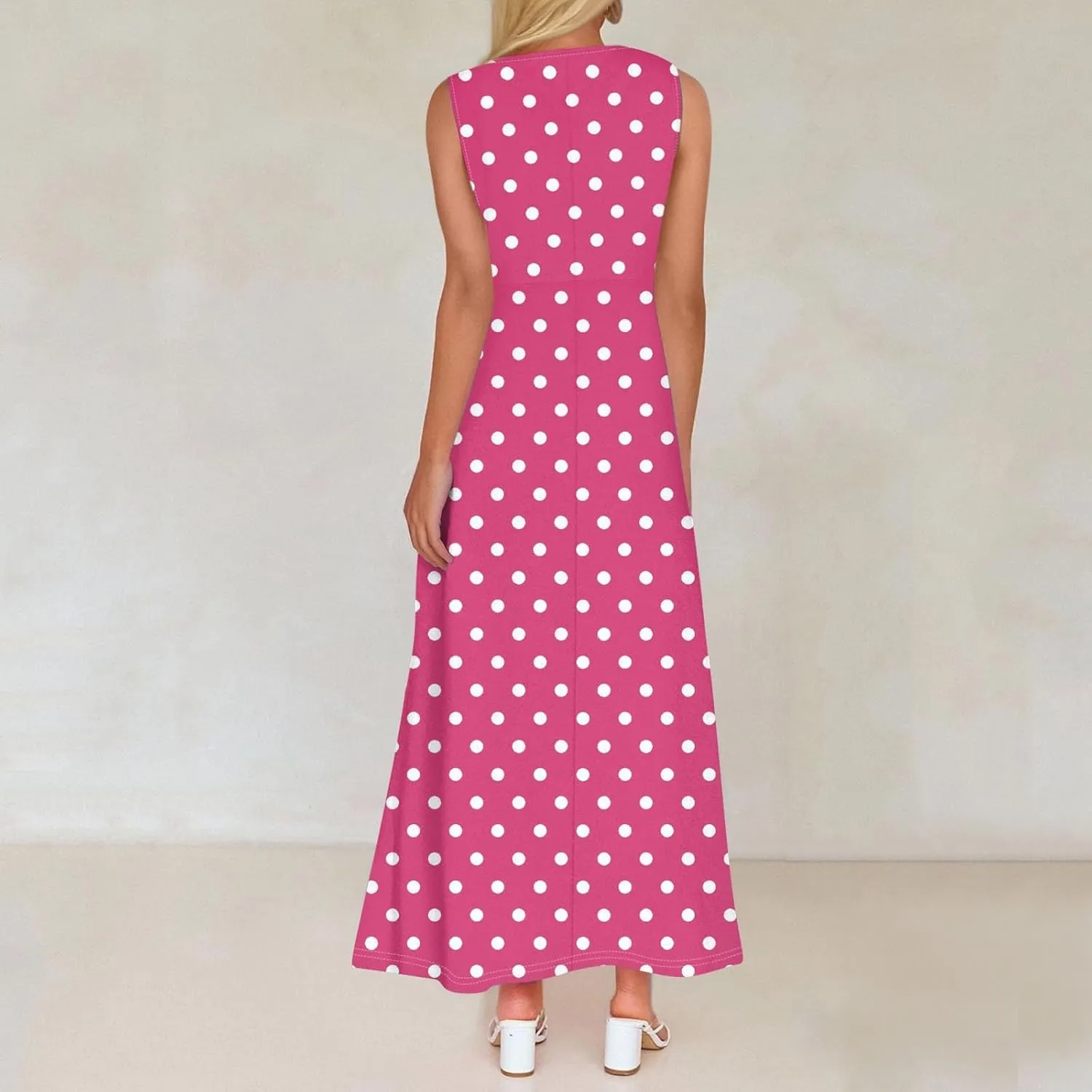 Maxi Floral Dresses for Women 2025 Vacation A Line Dresses Sleeveless V Neck Sundress Ruffle Flowy Swing Frocks