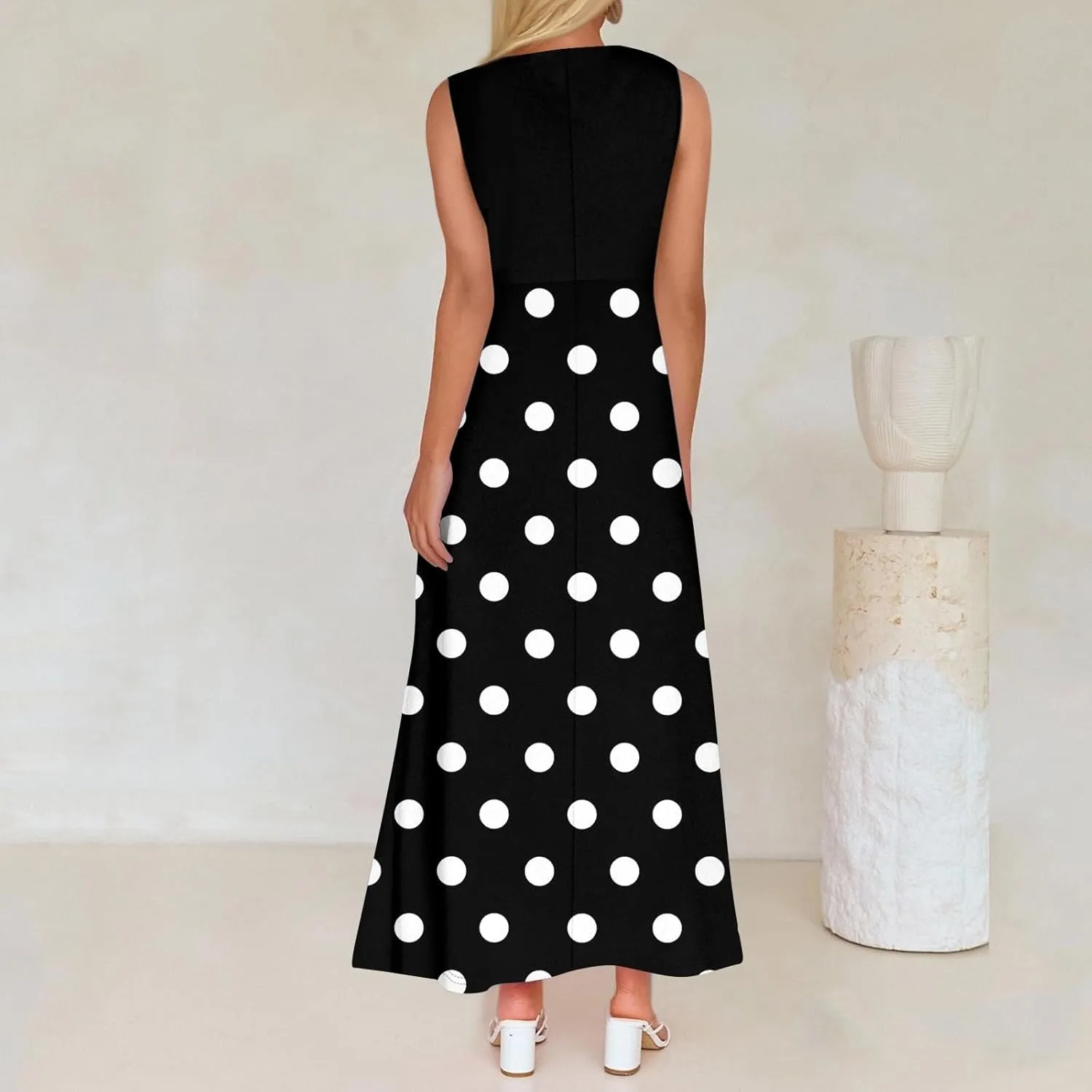Maxi Floral Dresses for Women 2025 Vacation Sleeveless V Neck Sundress A Line Dresses Ruffle Flowy Swing Frocks