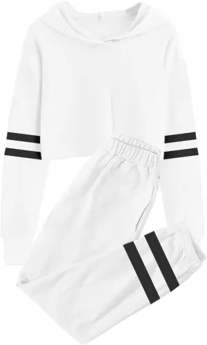 Meikulo Kids 2 Piece Outfits Girls Crop Tops Hoodies Long Sleeve Fashion Sweatshirts and Sweatpants