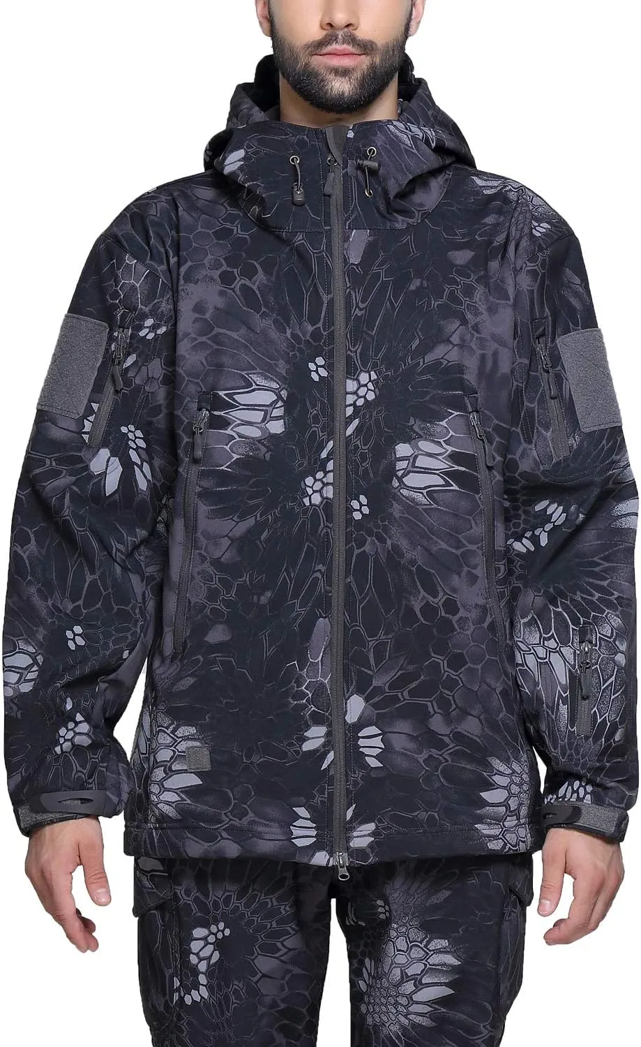 Men Softshell Tactical Jacket Fleece Hooded Coat for Hunting Hiking Fishing Camping