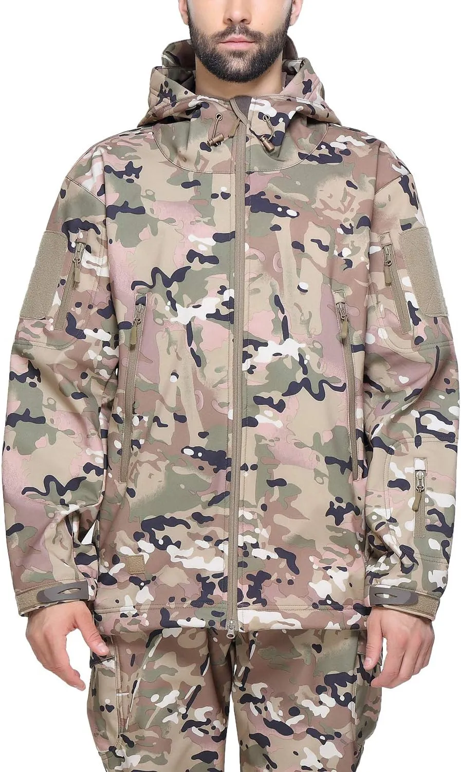 Men Softshell Tactical Jacket Fleece Hooded Coat for Hunting Hiking Fishing Camping