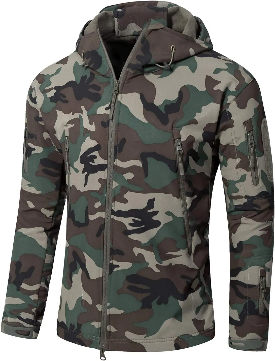 Men Softshell Tactical Jacket Fleece Hooded Coat for Hunting Hiking Fishing Camping