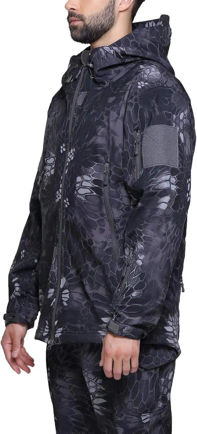 Men Softshell Tactical Jacket Fleece Hooded Coat for Hunting Hiking Fishing Camping
