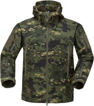 Men Softshell Tactical Jacket Fleece Hooded Coat for Hunting Hiking Fishing Camping