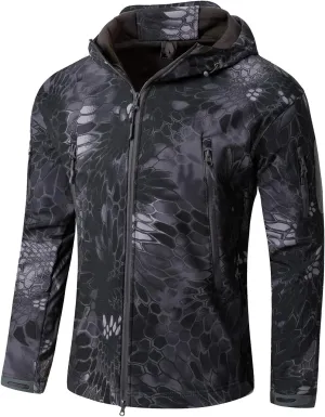 Men Softshell Tactical Jacket Fleece Hooded Coat for Hunting Hiking Fishing Camping
