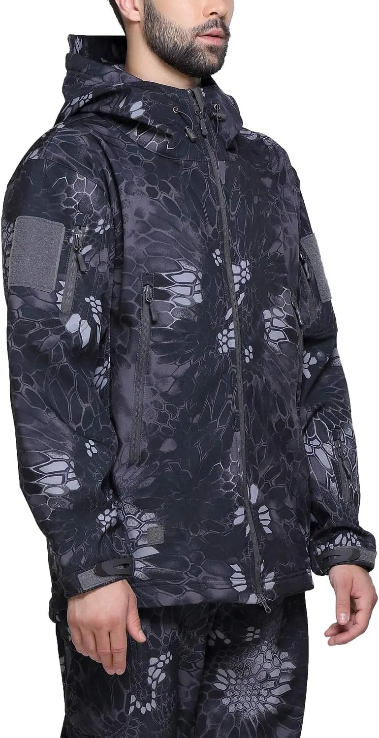 Men Softshell Tactical Jacket Fleece Hooded Coat for Hunting Hiking Fishing Camping