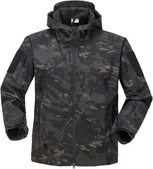 Men Softshell Tactical Jacket Fleece Hooded Coat for Hunting Hiking Fishing Camping