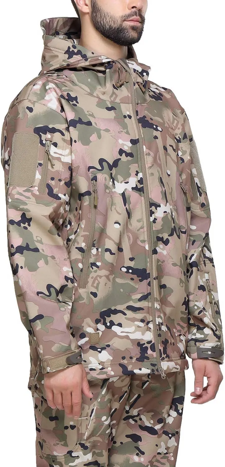 Men Softshell Tactical Jacket Fleece Hooded Coat for Hunting Hiking Fishing Camping