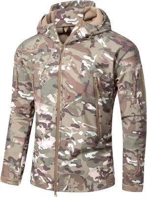 Men Softshell Tactical Jacket Fleece Hooded Coat for Hunting Hiking Fishing Camping