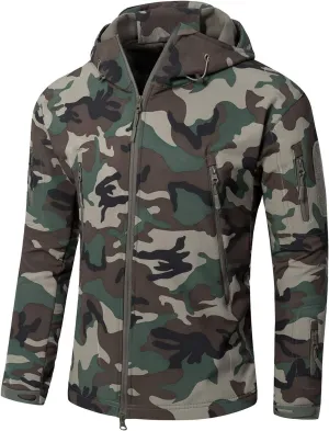 Men Softshell Tactical Jacket Fleece Hooded Coat for Hunting Hiking Fishing Camping