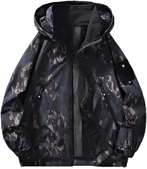 Men Tooling Zipper Coat Hooded Jacket Camo1 Patchwork Harajuku Vintage Street Style Jacket