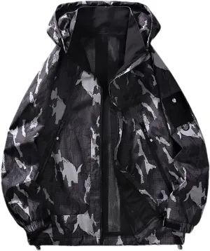 Men Tooling Zipper Coat Hooded Jacket Camo1 Patchwork Harajuku Vintage Street Style Jacket