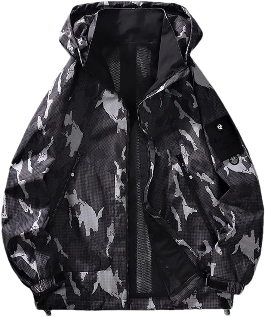Men Tooling Zipper Coat Hooded Jacket Camo1 Patchwork Harajuku Vintage Street Style Jacket