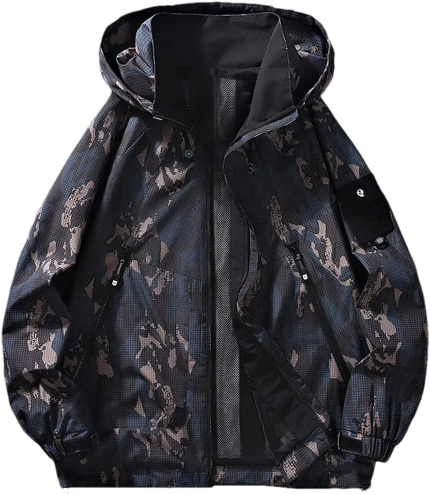 Men Tooling Zipper Coat Hooded Jacket Camo1 Patchwork Harajuku Vintage Street Style Jacket
