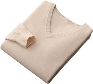 Men V-Neck Wool Sweater Long Sleeve Basic Pullover Wool Knitwear Casual Jumpers Tops